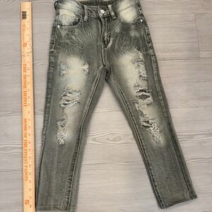 Men's Distressed Skinny Jeans in Olive